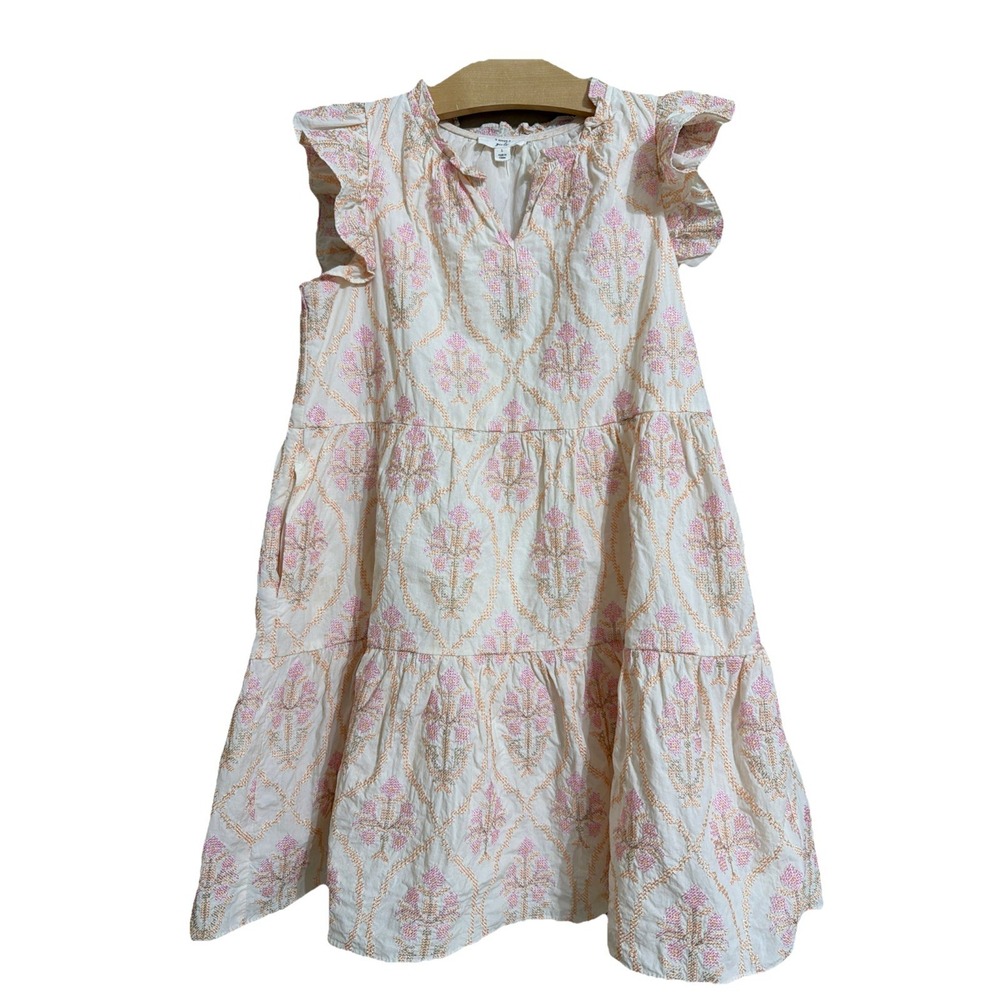 A Loves A Girls Embroidered Dress Size L 12-14 Peach Lemon Colors Summer Classy